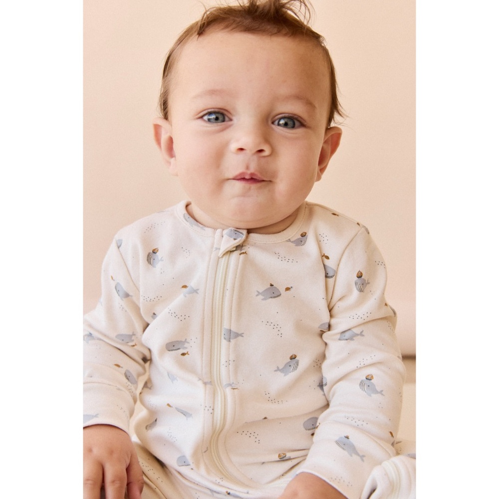 New Jamie Kay Organic Cotton Reese Zip Onepiece in Whales Size 2 - Picture 2 of 9